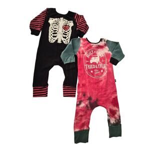 RAGS Romper Lot 2 Skeleton Halloween Tried & True Jeep Tie Dye Toddler Infant